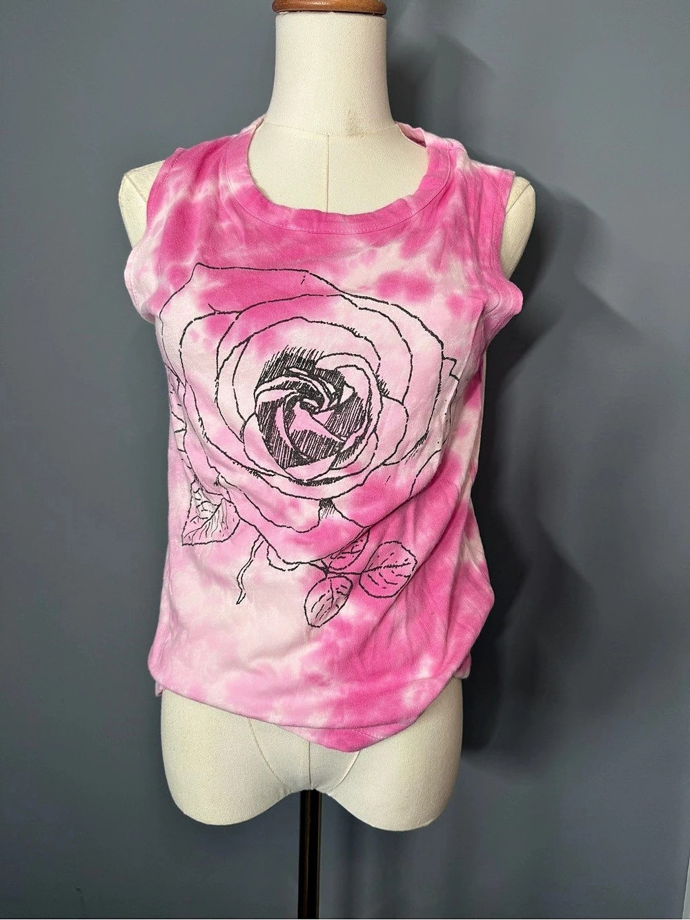 Chaser Tie-Dye Rose Tank Top Pink & White Medium NWT